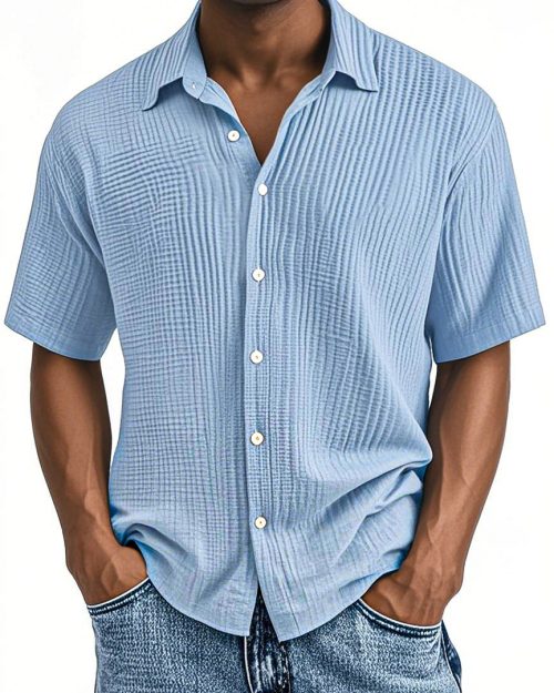 Men's Casual Loose And Comfortable Textured Short-sleeved Shirt
