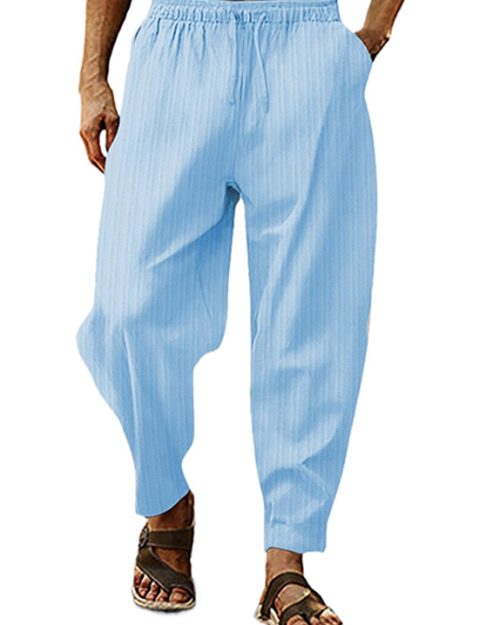 Men's Hip-hop Breathable Cotton And Linen Striped Loose Casual Sports Trousers