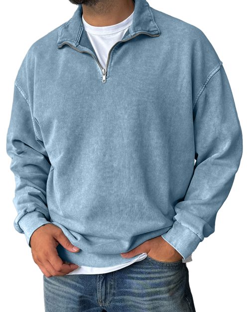 Men's Fashionable Retro Half-zip Stand Collar Casual Sweatshirt