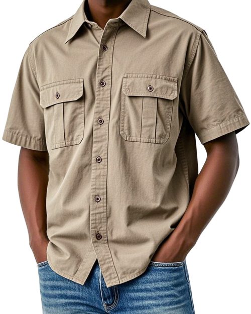 Men's Retro Everyday Double Pocket Workwear Short Sleeve Shirt