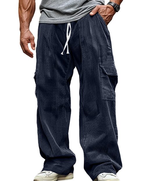 Men's Casual Corduroy Elastic Band Solid Color Trousers