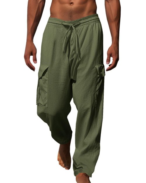 Men's Casual Multi-Pocket Drawstring Trousers