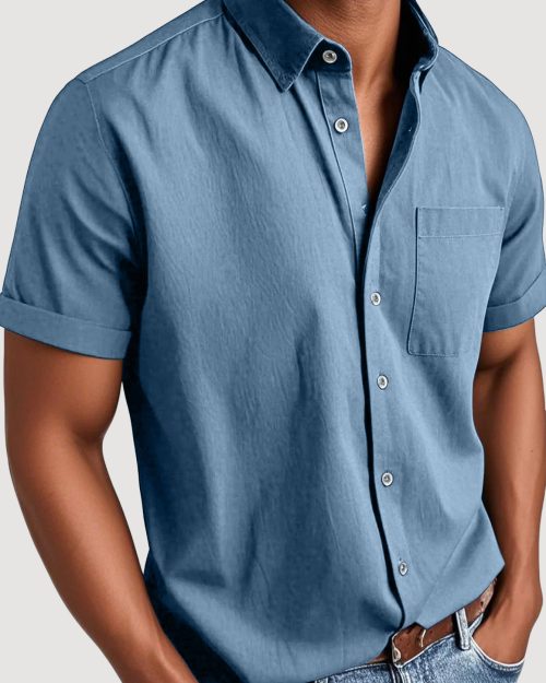 Men's Basic Retro Washed Pocket Short-sleeved Shirt
