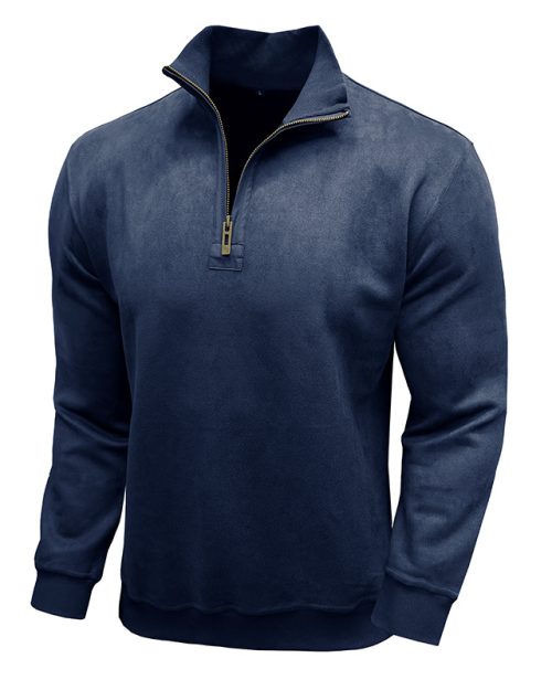 Gentleman's Business Loose Henry Collar Suede Zipper Polo